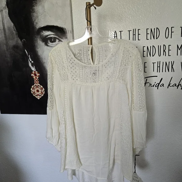 NWT Knox Rose Lace Detailing 3/4 Sleeve Top Color Ivory Size XXL - Picture 5 of 7
